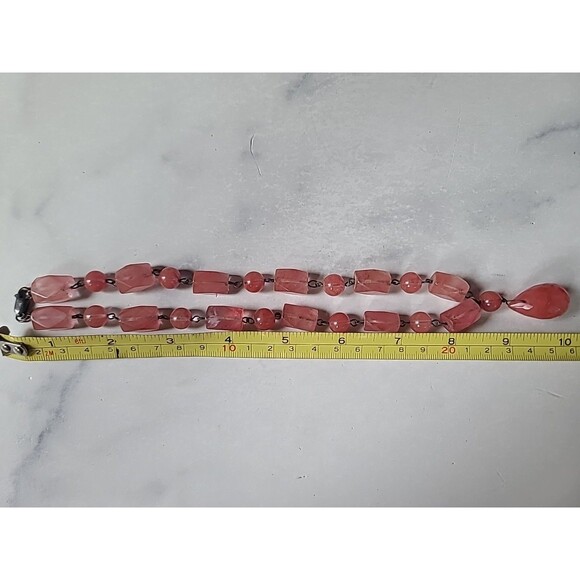 925 Sterling Silver Pink Glass Pendant Beaded Necklace Vintage - Picture 9 of 10